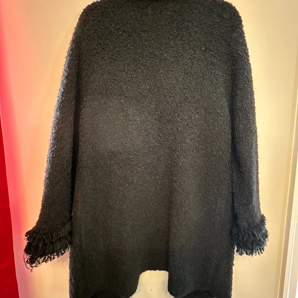 Vintage 90’s/Y2K Sideeffects Black Fuzzy Open Front Long Cardigan Size Medium - Picture 4 of 5
